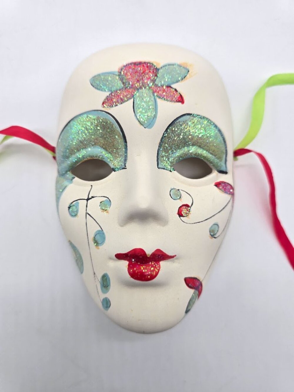 Venetian Style Ceramic Wall Mask Floral Glitter Art Decor